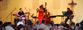 Bühnenszene in der St. Mauritius Kirche mit Willetta Carson und Quartett, das Jazz, Blues und gefühlvollen Gospel vor einem Publikum von 180 Zuhörern auf zwei Ebenen spielt. Es werden die Musiker des Abends gezeigt. Die installierte Beschallungsanlage wurde von FOH am hinteren Ende der Zuschauer betrieben.
