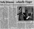 Der Fränkische Tag berichtet über ein Jazzbenefizkonzert mit Thomas Fink and Willetta in der Herzogenaurach Klinik zu Gunsten des Zonta Club, der humanitäre Projekte in Namibia, Afrika unterstützt 