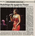 Pressebericht über die Benefizgala „Nacht der Stimmen“ des Zonta Club im Erlanger Markgrafentheater am 30 November 2010, bei der Jazz Künstlerin Willetta Carson mit Thomas Fink am Klavier auftrat 